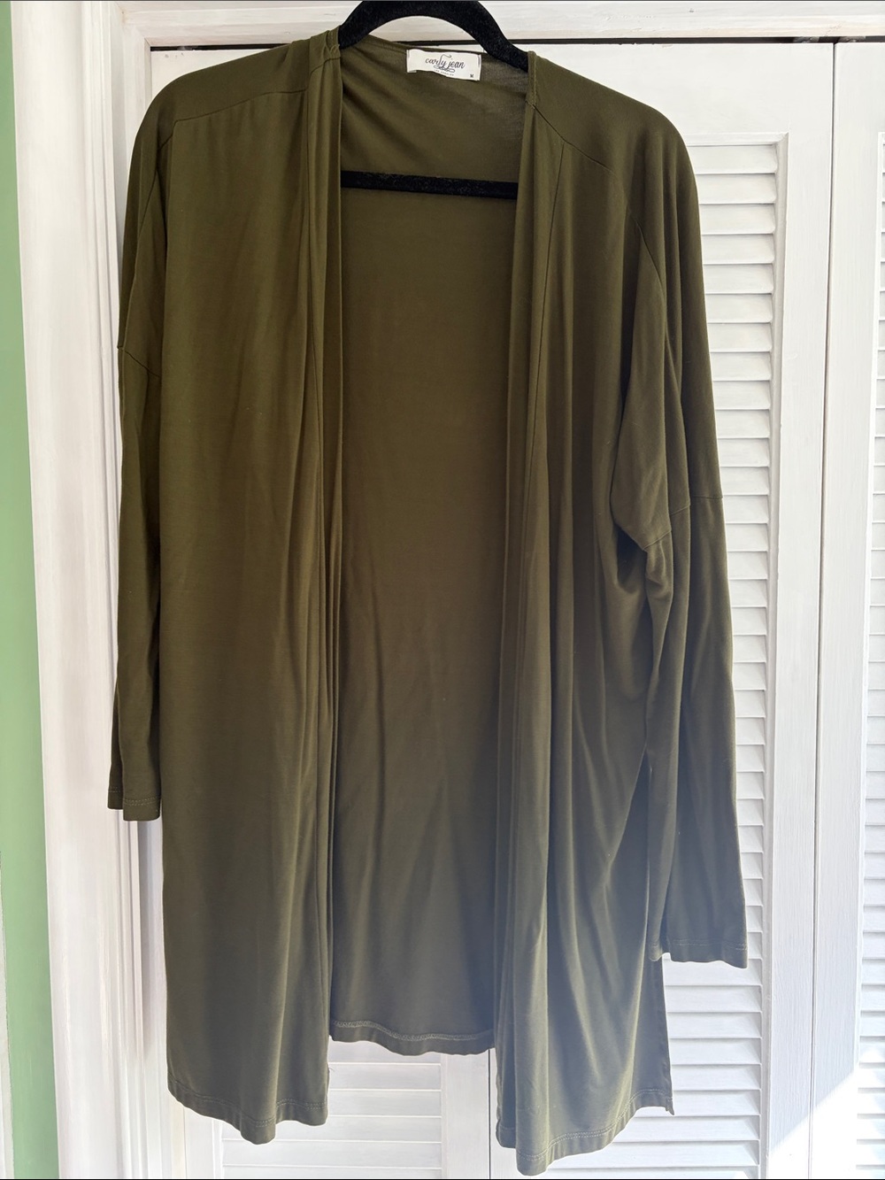 Carly Jean Los Angeles Olive Green Open-Front Draped Jacket